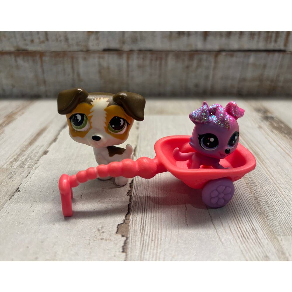 Littlest Pet Shop LPS Vintage Jack Russell Dog and Puppy EUC